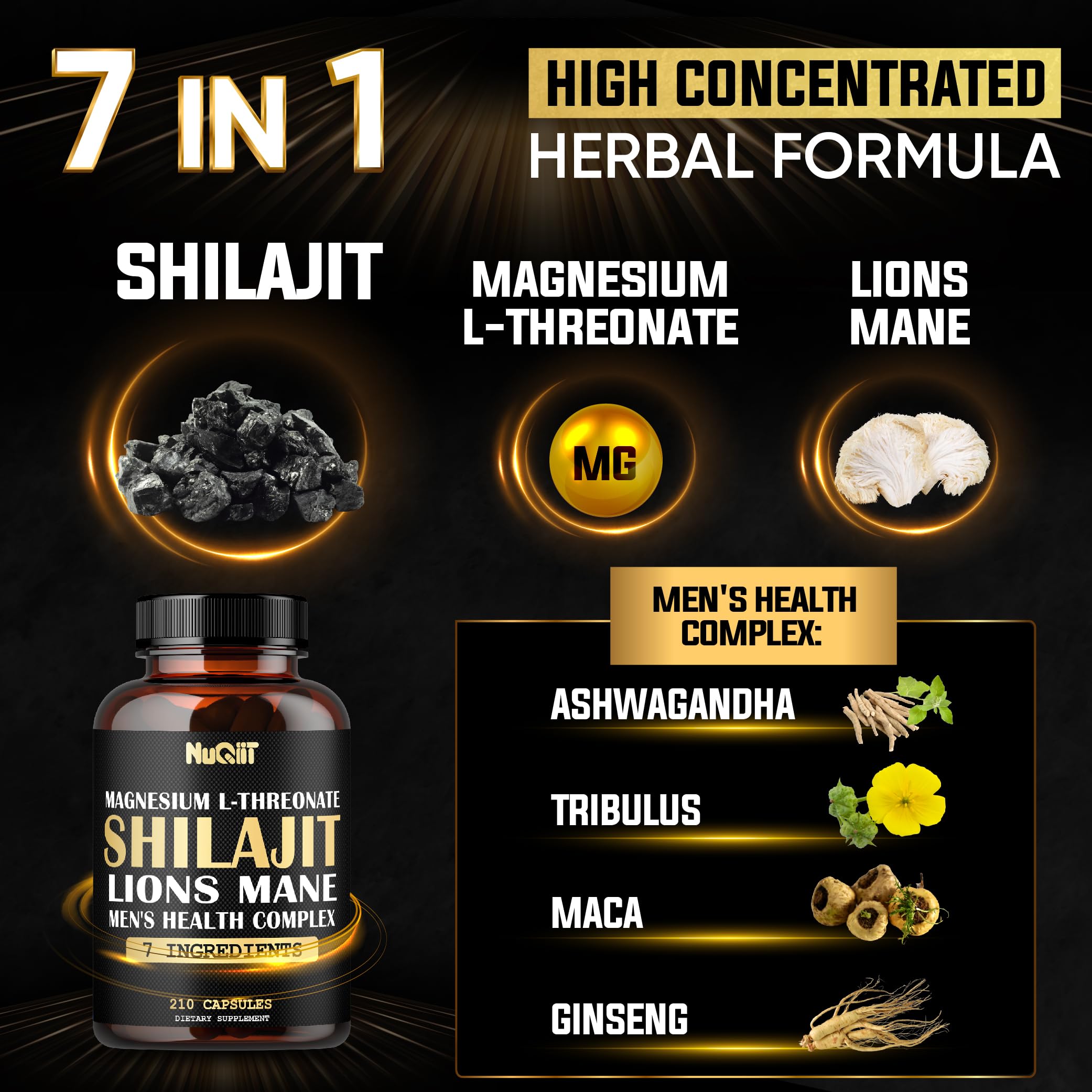 Close-up of NUQIIT Magnesium with Lions Mane & Shilajit Capsules