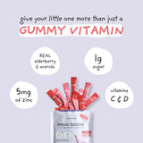 Close-up of Nurished Elderberry Supplement stick pack showing fruit punch flavour