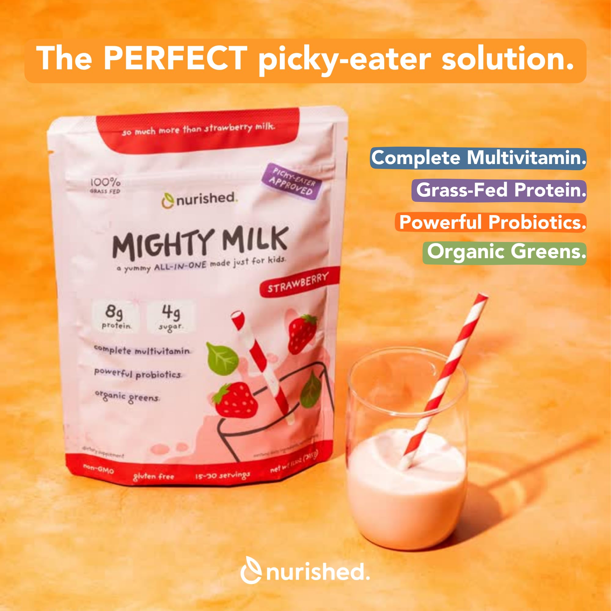 Close-up of Nurished Mighty Chocolate Milk Drink Mix powder
