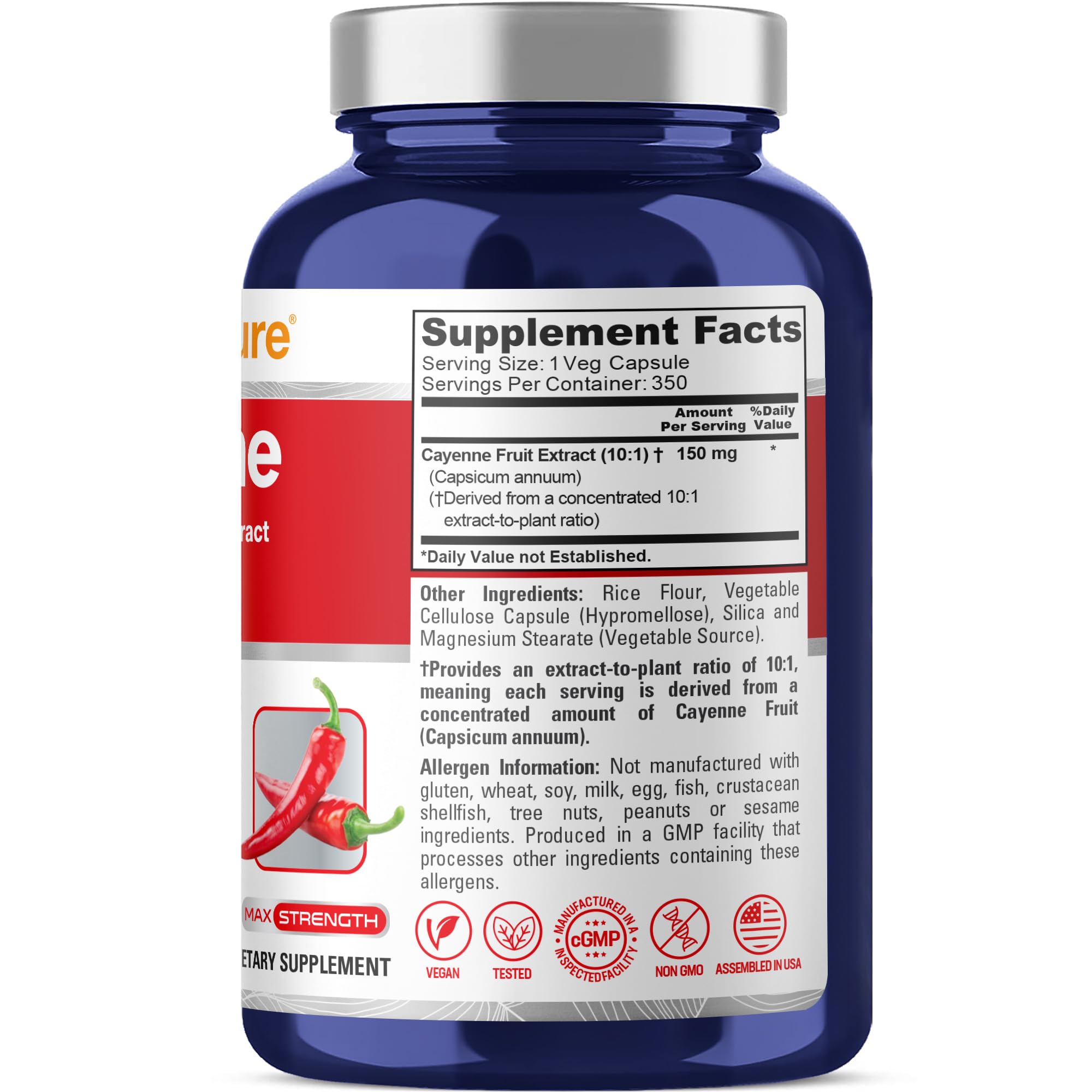 Close-up of NusaPure Cayenne Pepper Capsules showcasing the capsule form