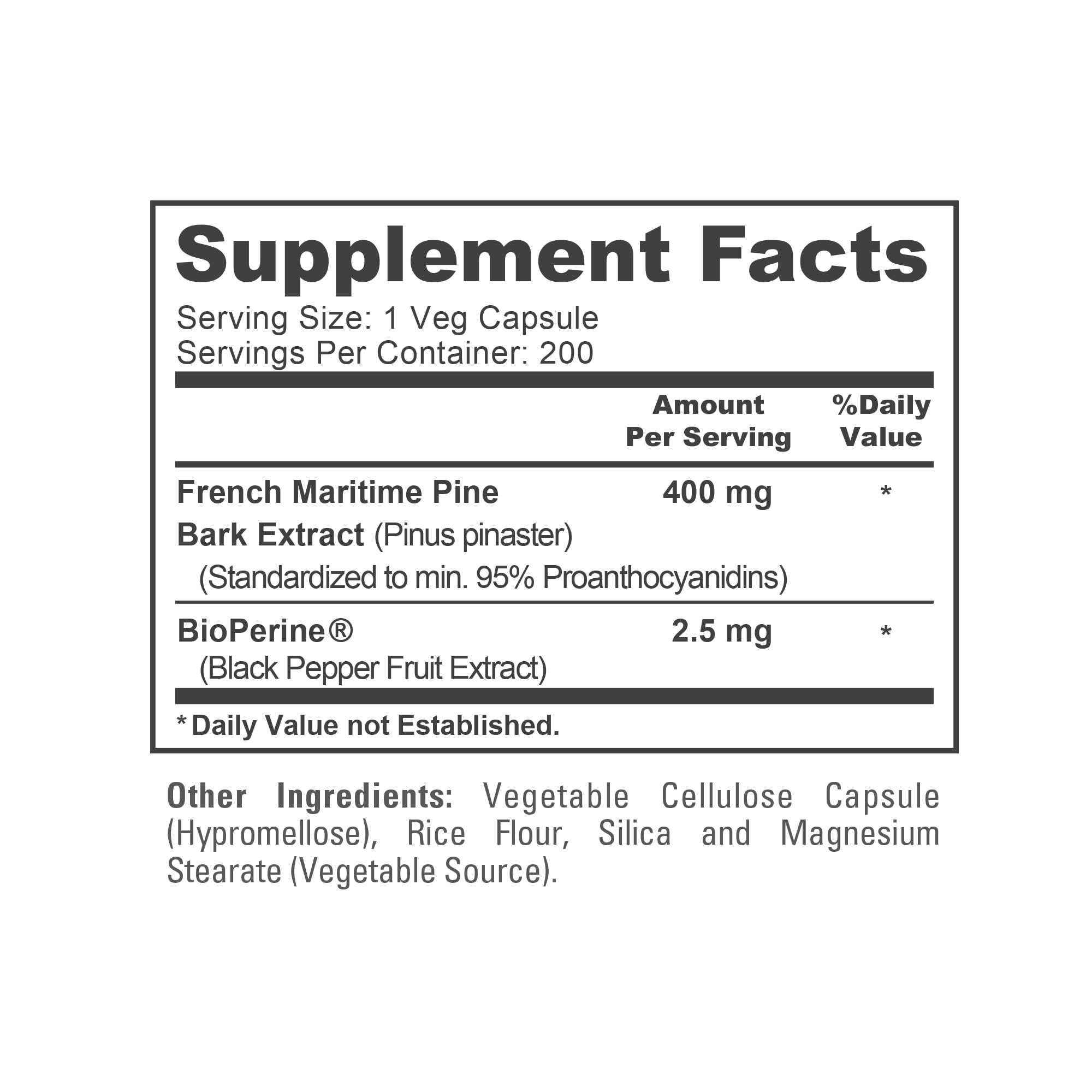 Close-up of NusaPure French Maritime Pine Bark Extract 400mg capsule