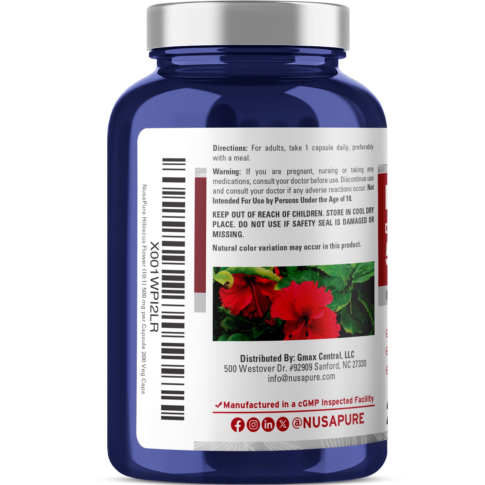Close-up of NusaPure Hibiscus Flower Capsules 500mg