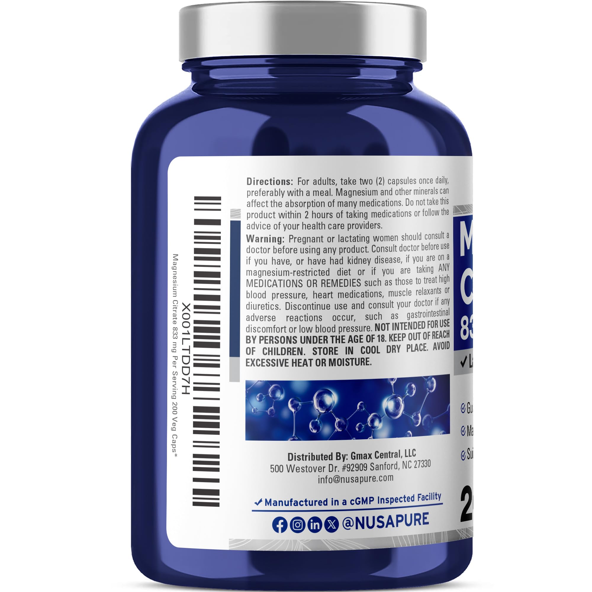 Close-up of NusaPure Magnesium Citrate capsules