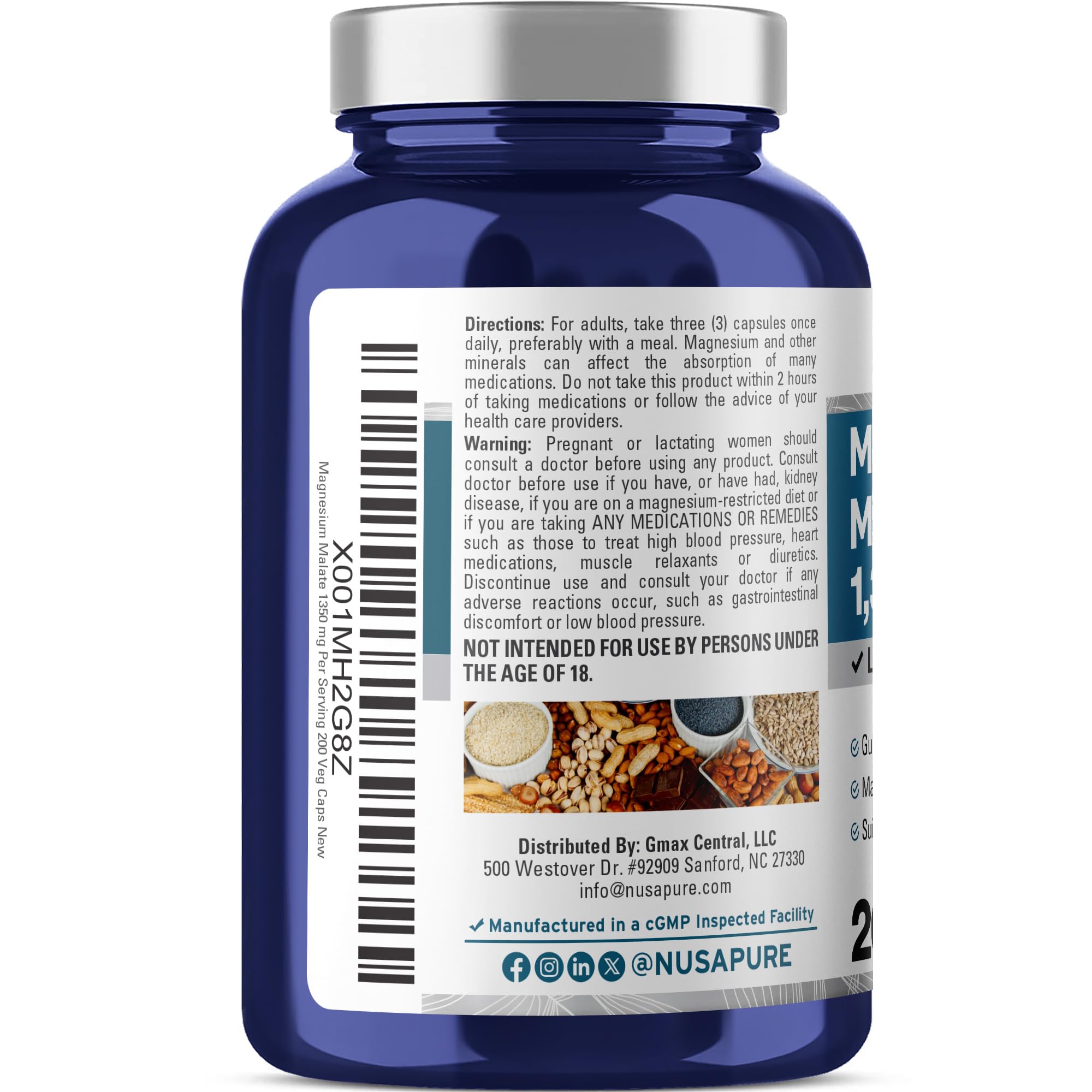 Close-up of NusaPure Magnesium Malate capsules