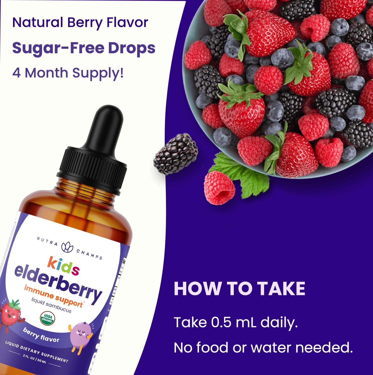 Close-up of NutraChamps Elderberry Drops label