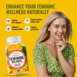Close-up of NutraPep Feminine Balance Gummies showing pineapple flavour