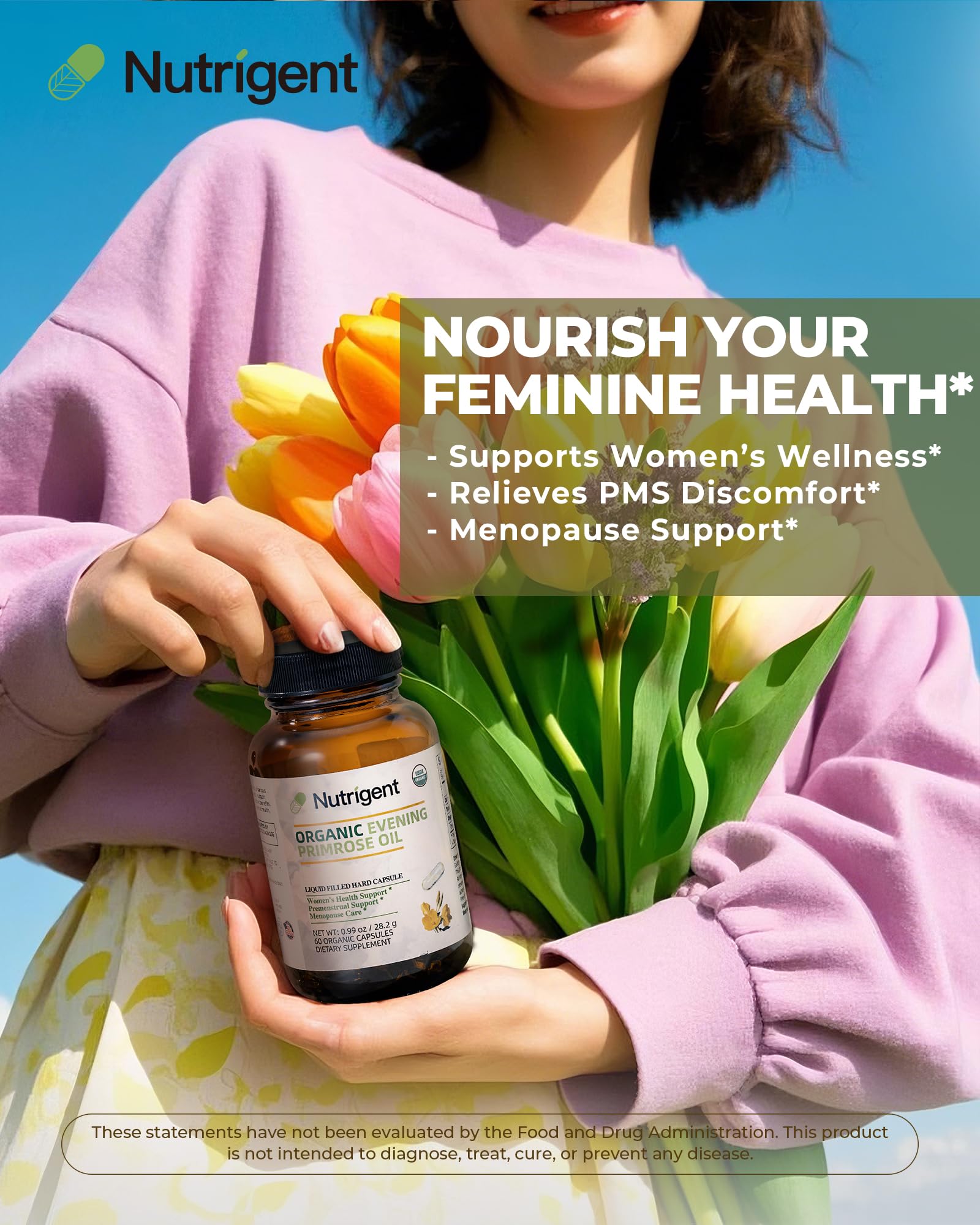Close-up of Nutrigent Evening Primrose Oil Capsules showing texture