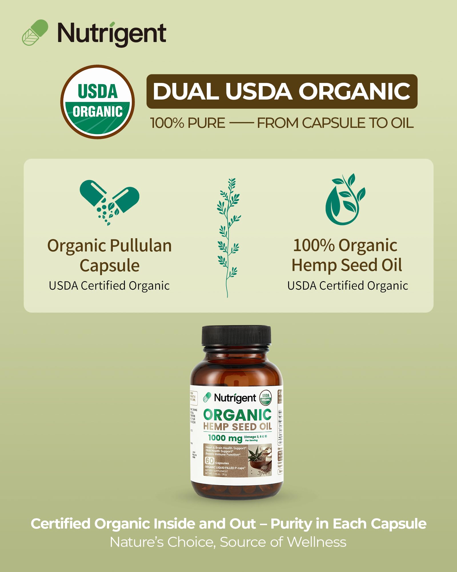 Close-up of Nutrigent Organic Hemp Seed Oil Capsules