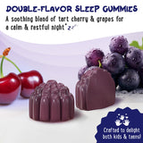 Close-up of OH MY CHEWY Kids Magnesium Gummies in tart cherry and grape flavour
