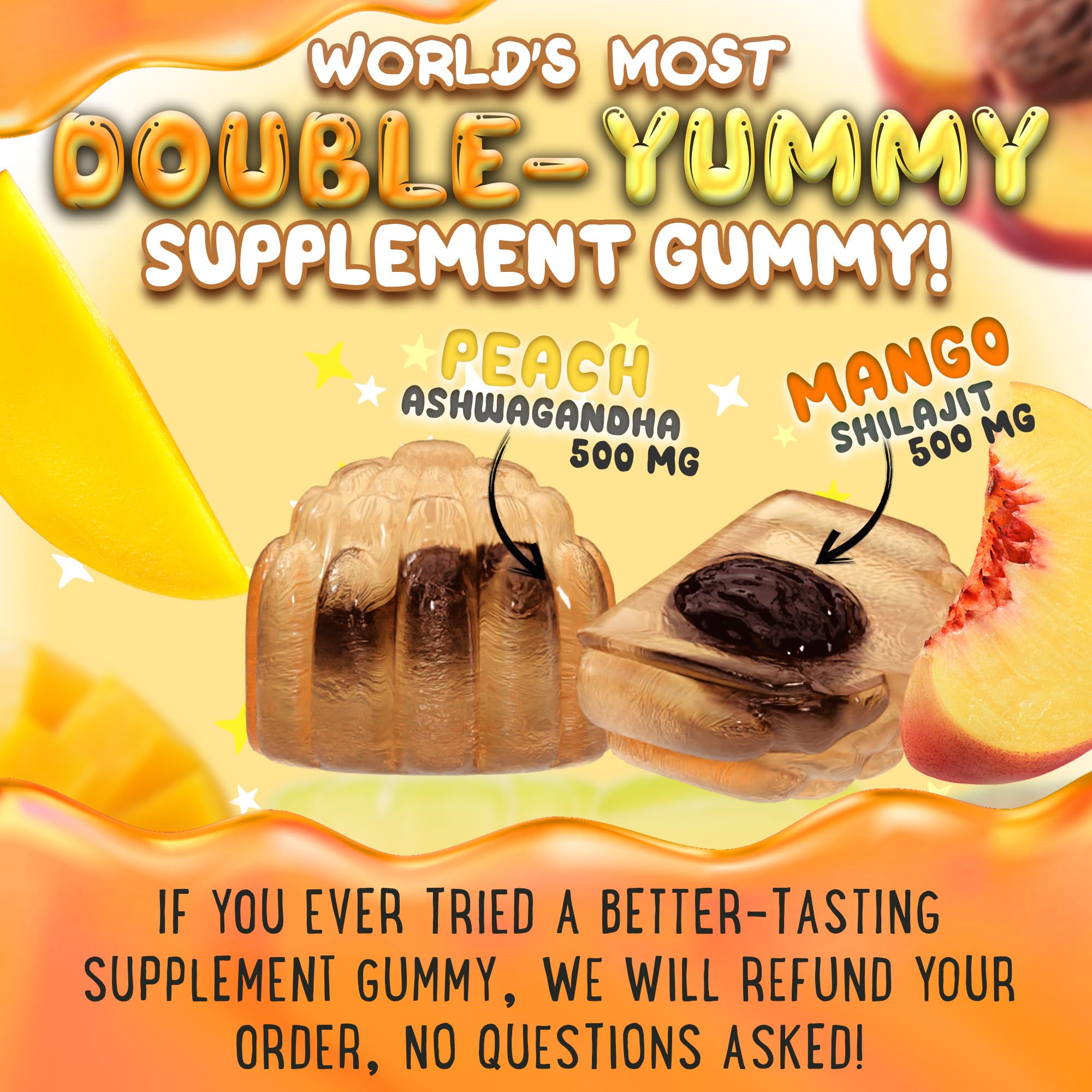 Close-up of OH MY CHEWY Shilajit Gummies showing gummies
