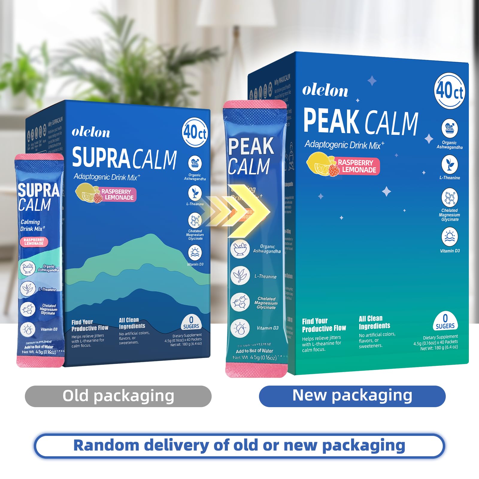 Close-up of OLELON Peak Calm Magnesium Powder stick pack
