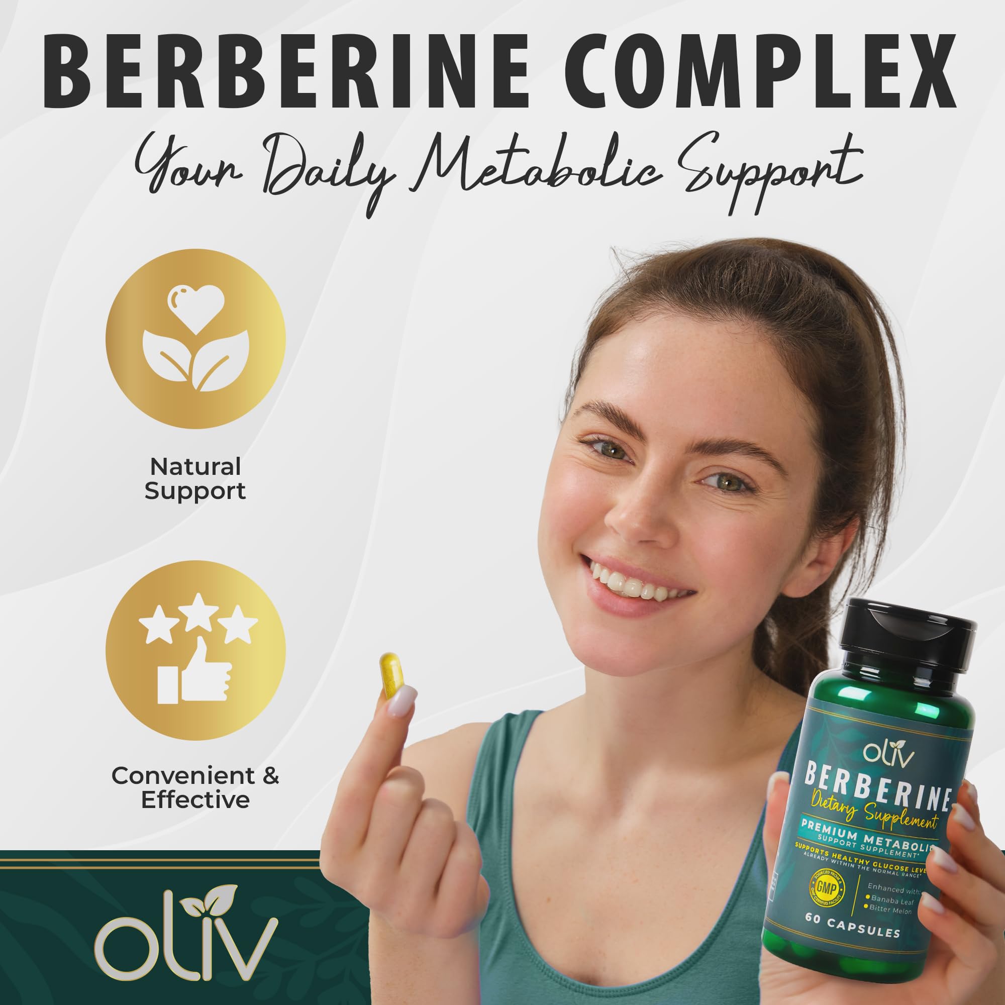 Close-up of oliv Berberine capsules