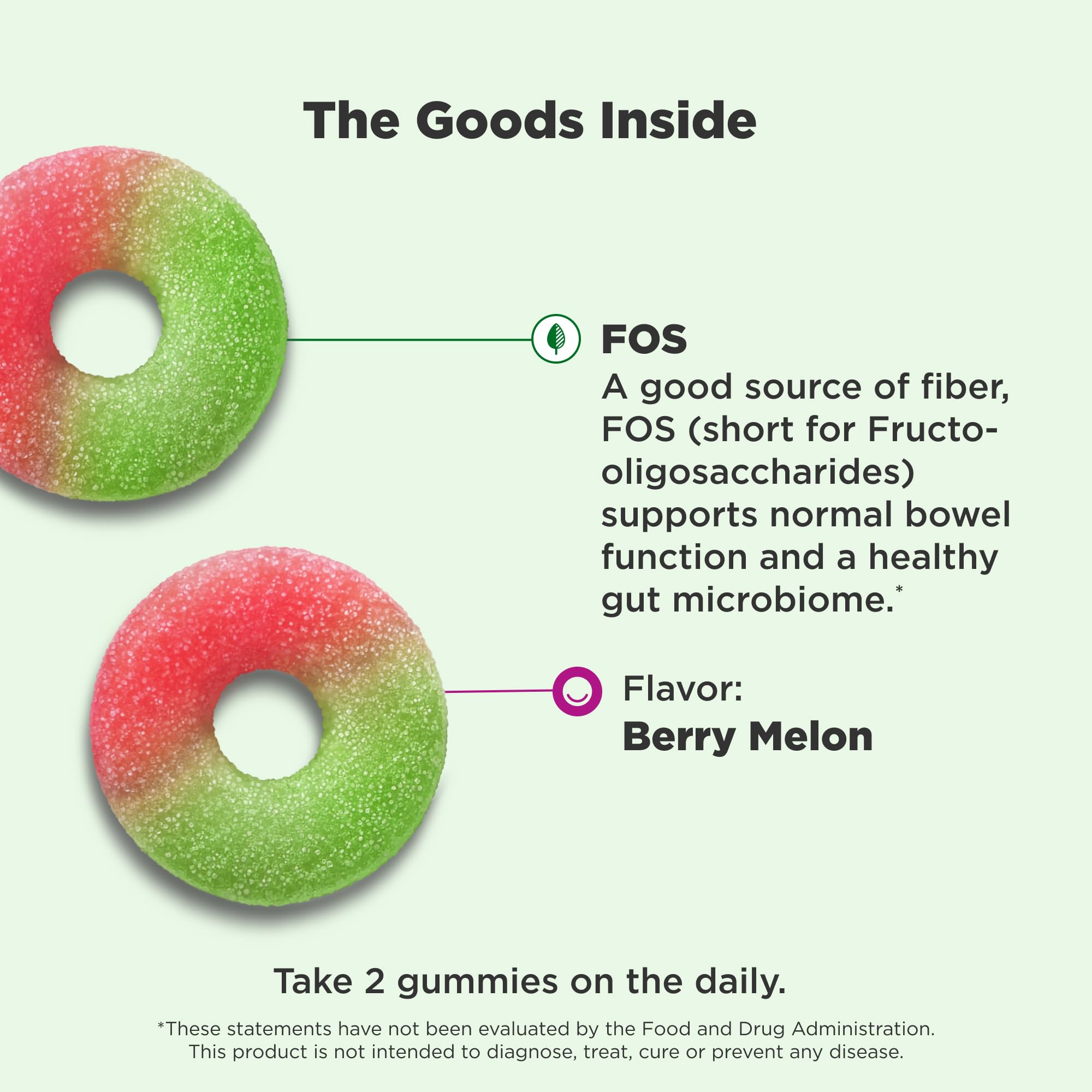 Close-up of OLLY Fiber Gummy Rings in strawberry and watermelon flavours