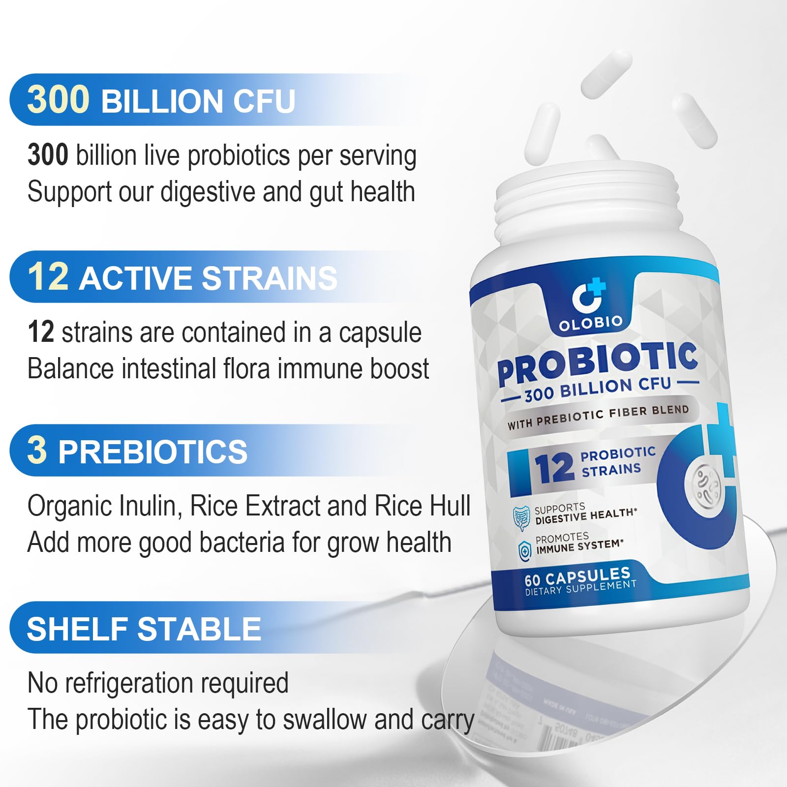 Close-up of OLOBIO Probiotic Supplement capsules