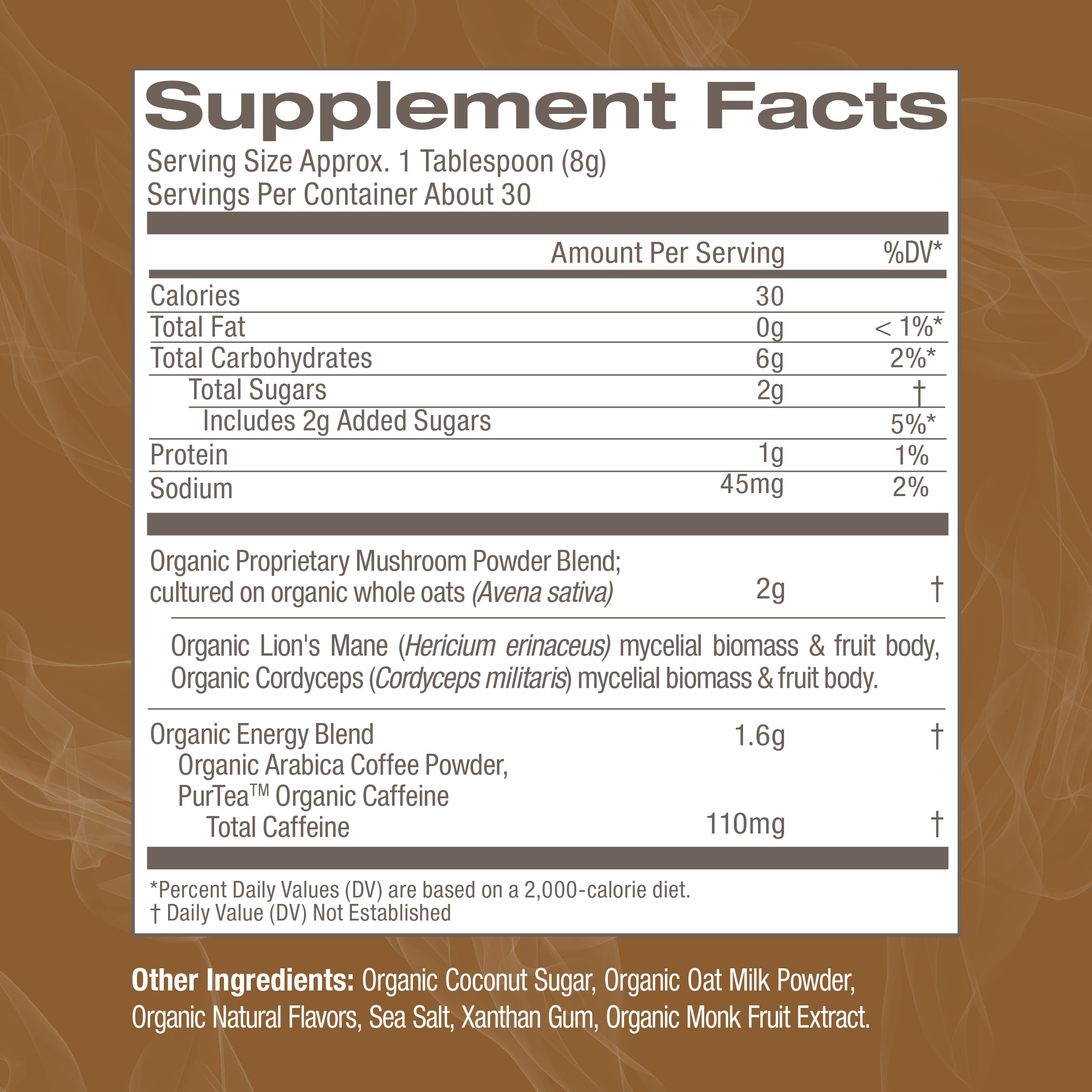 Close-up of OM MUSHROOM SUPERFOOD Coffee Latte Blend powder