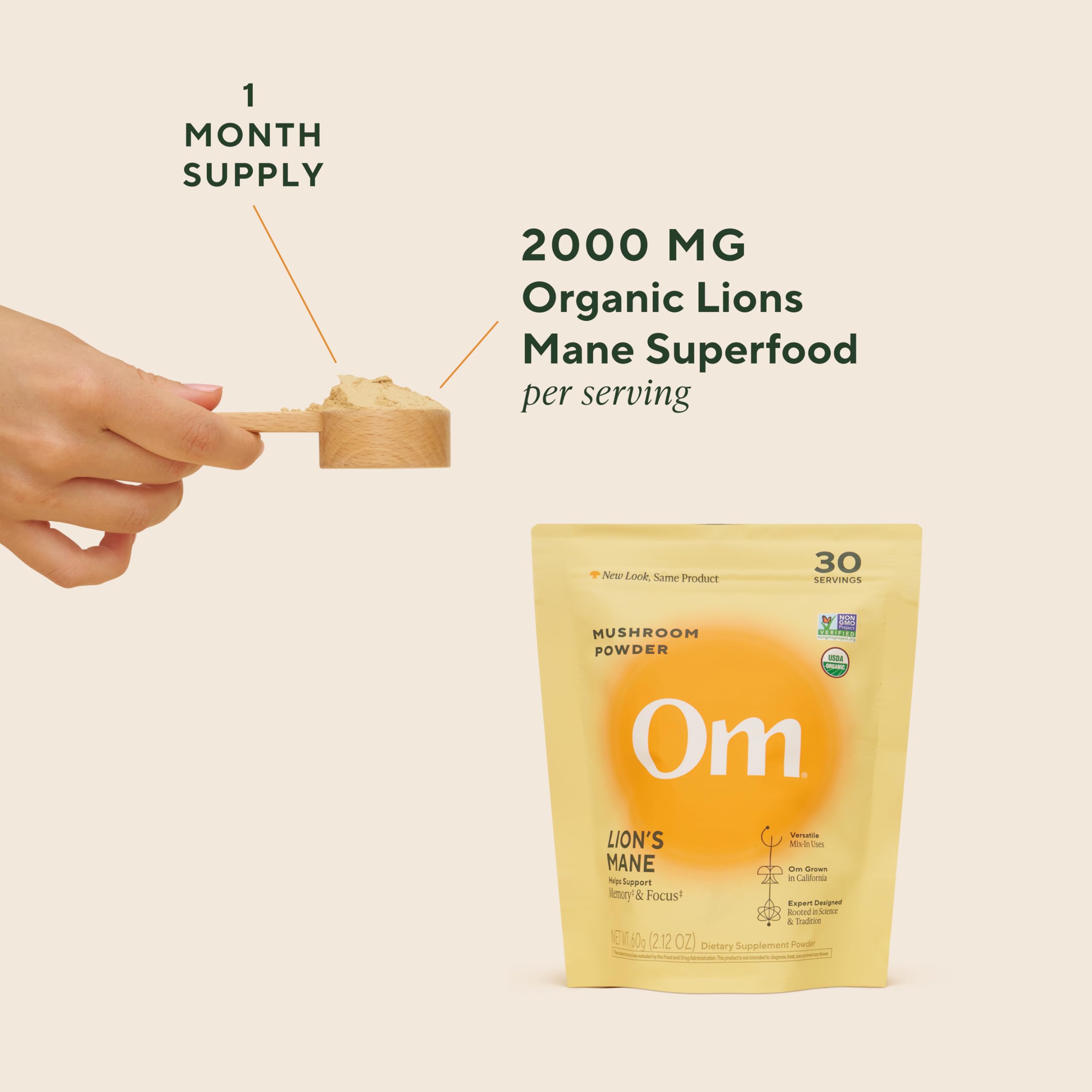 Close-up of OM MUSHROOM SUPERFOOD Lion's Mane Mushroom Powder texture