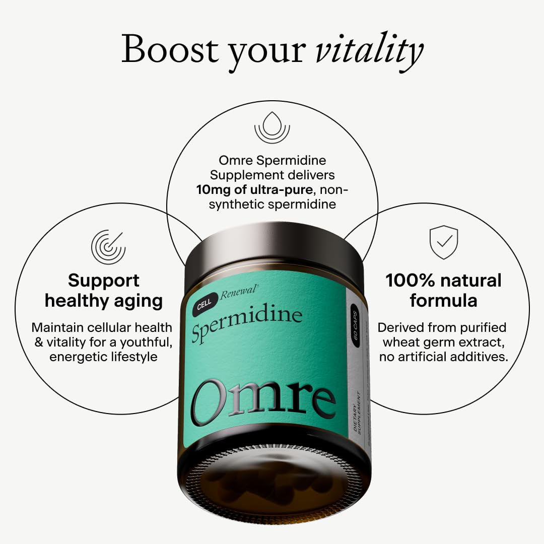 Close-up of OMRE Spermidine Supplement capsules