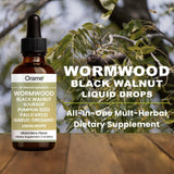 Close-up of Orame Wormwood Gut Cleanse Liquid Drops bottle