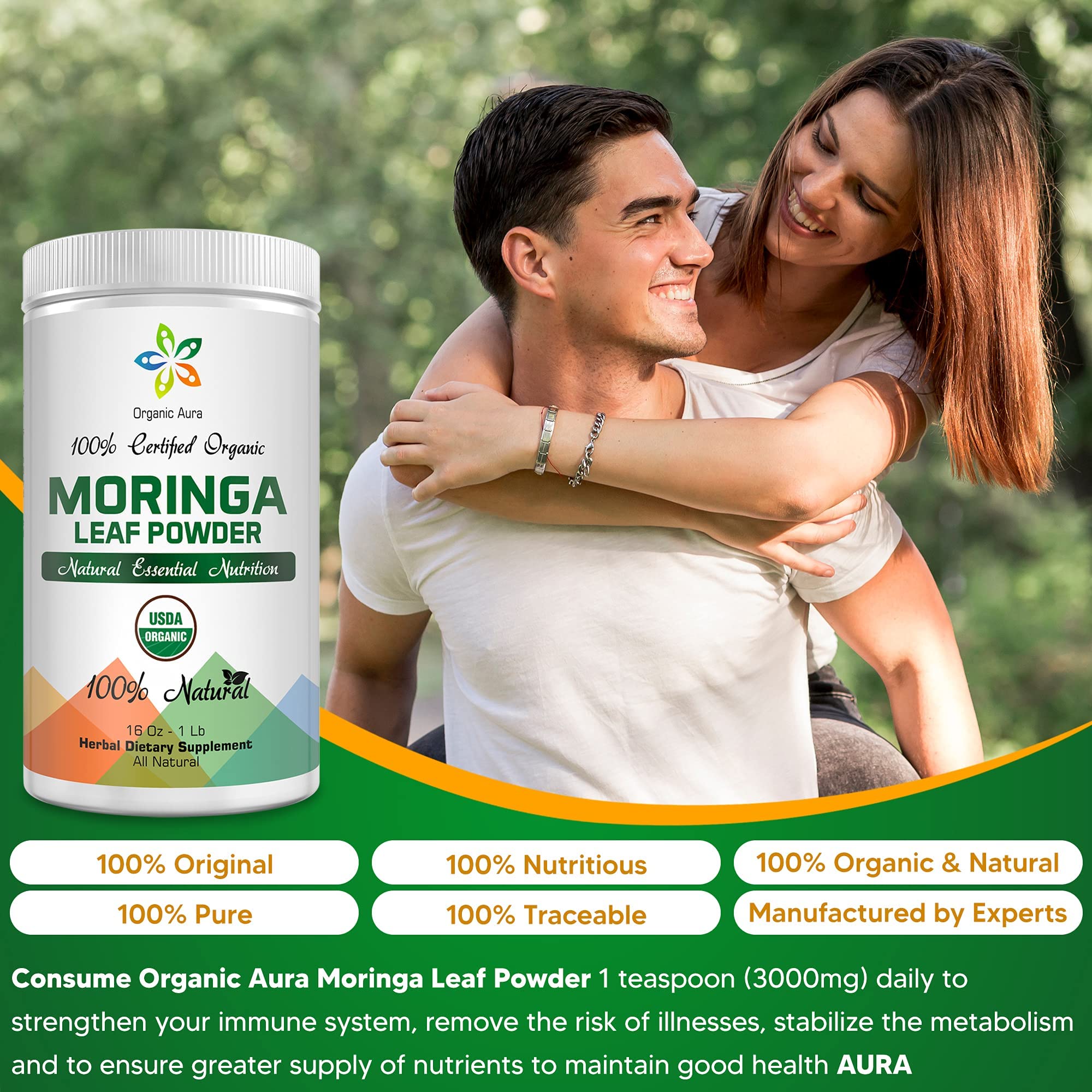 Close-up of Organic Aura Moringa Powder texture