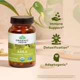 Close-up of ORGANIC INDIA Amalaki Capsules showing label details