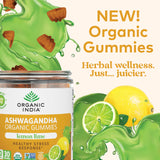 Close-up of ORGANIC INDIA Ashwagandha Gummies showing lemon lime flavour