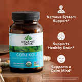 Close-up of ORGANIC INDIA Gotu Kola Capsules in bottle