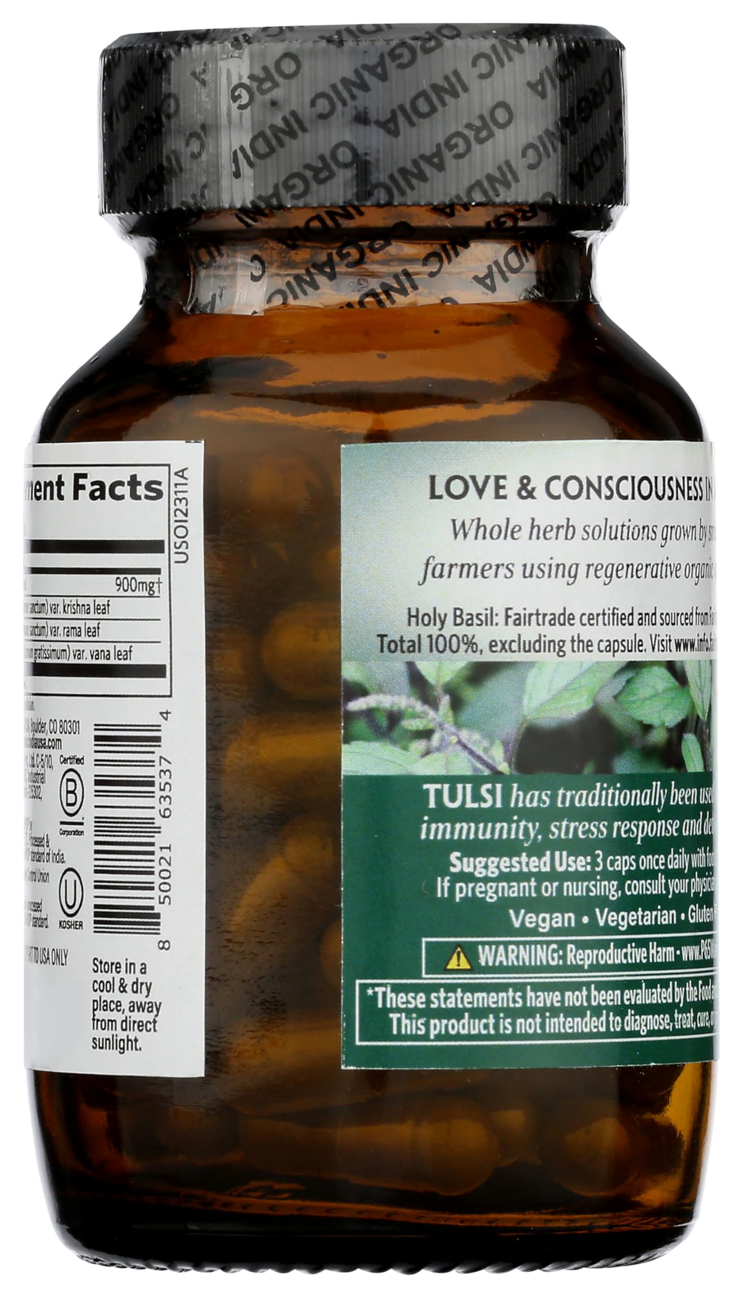 Close-up of ORGANIC INDIA Holy Basil Capsules