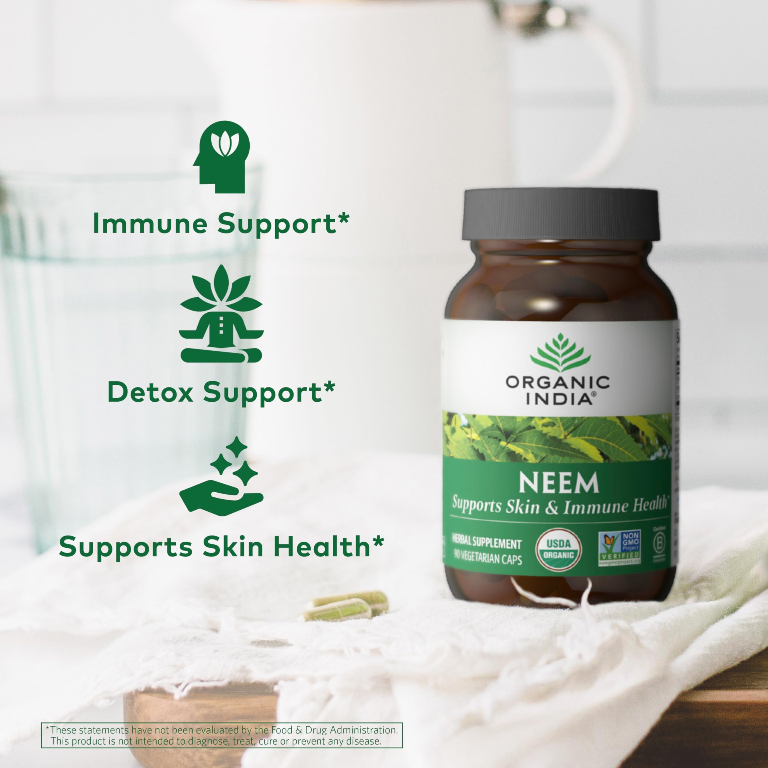 Close-up of ORGANIC INDIA Neem Capsules