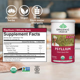 Close-up of ORGANIC INDIA Psyllium Supplement 340g label