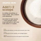 Close-up of ORGANICS NATURE Vanilla Caramel Collagen ingredients list