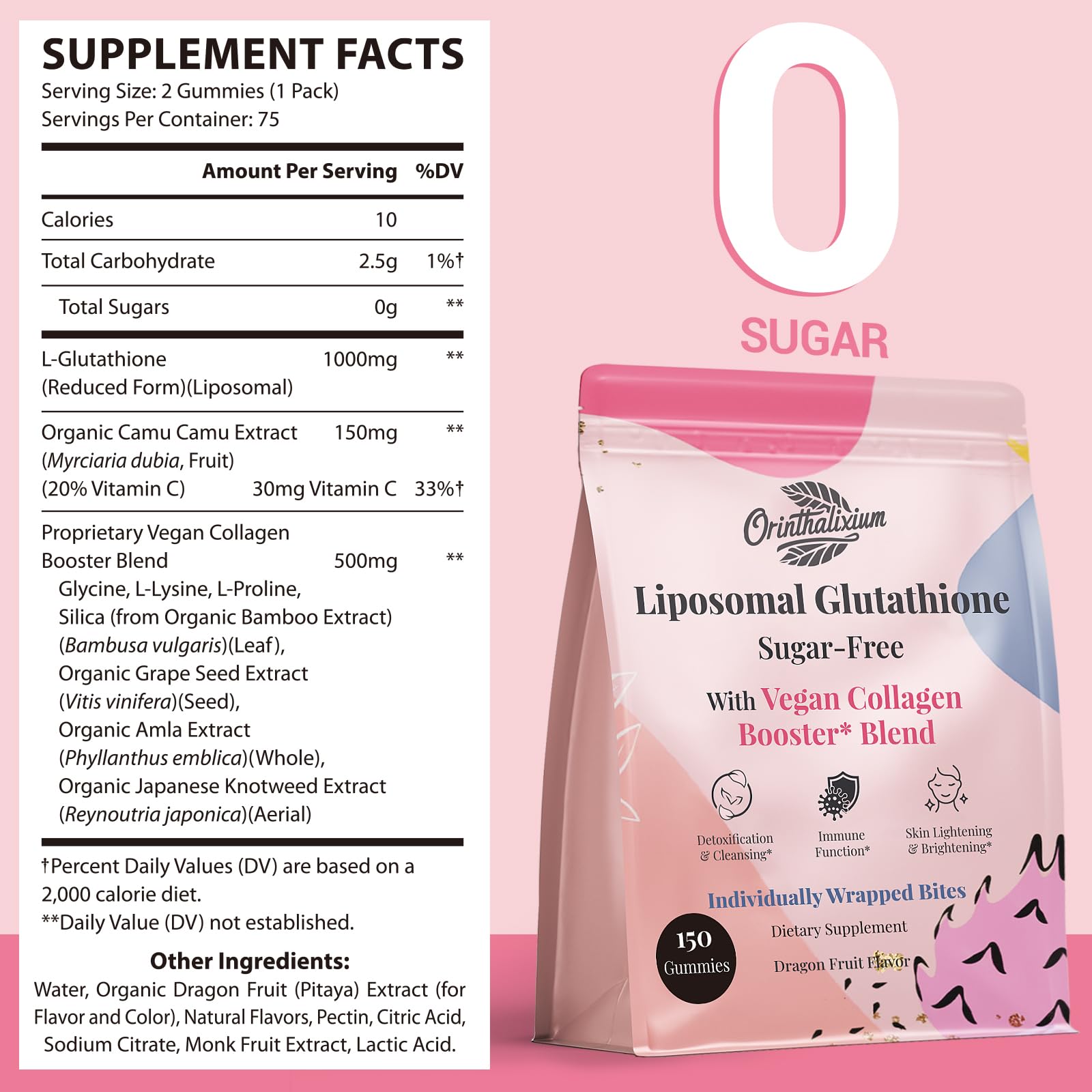 Close-up of Orinthalixium Glutathione Gummies showing dragon fruit flavour