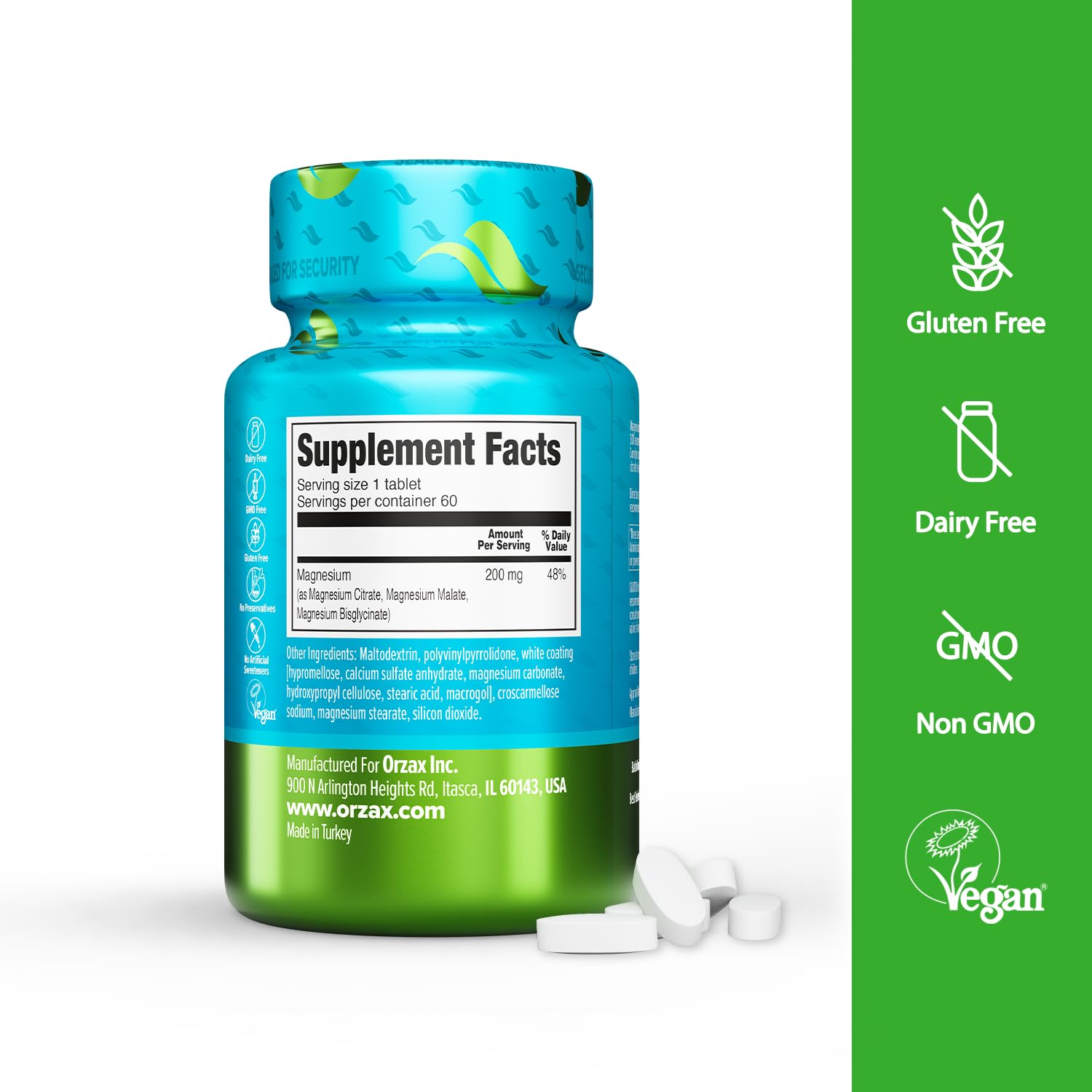Close-up of ORZAX Magnesium Triple Complex 60 tablets