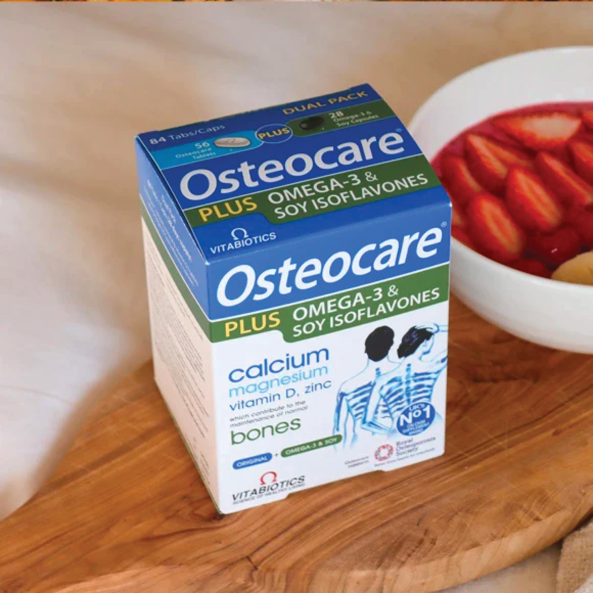 Close-up of Osteocare Plus tablet and capsule ingredients