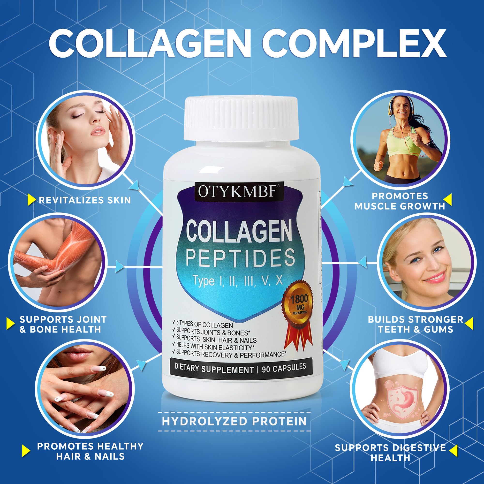 Close-up of OTYKMBF Collagen Peptides Capsules showing capsule form