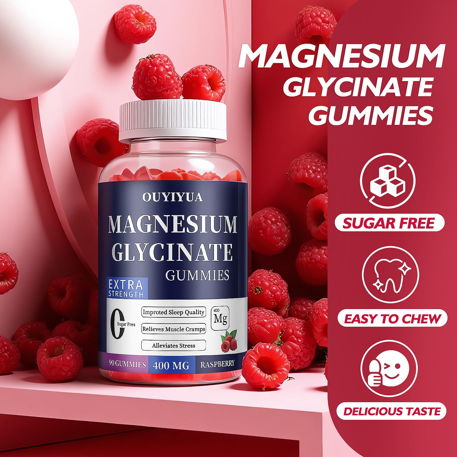 Close-up of OUYIYUA Magnesium Glycinate Gummies on a table