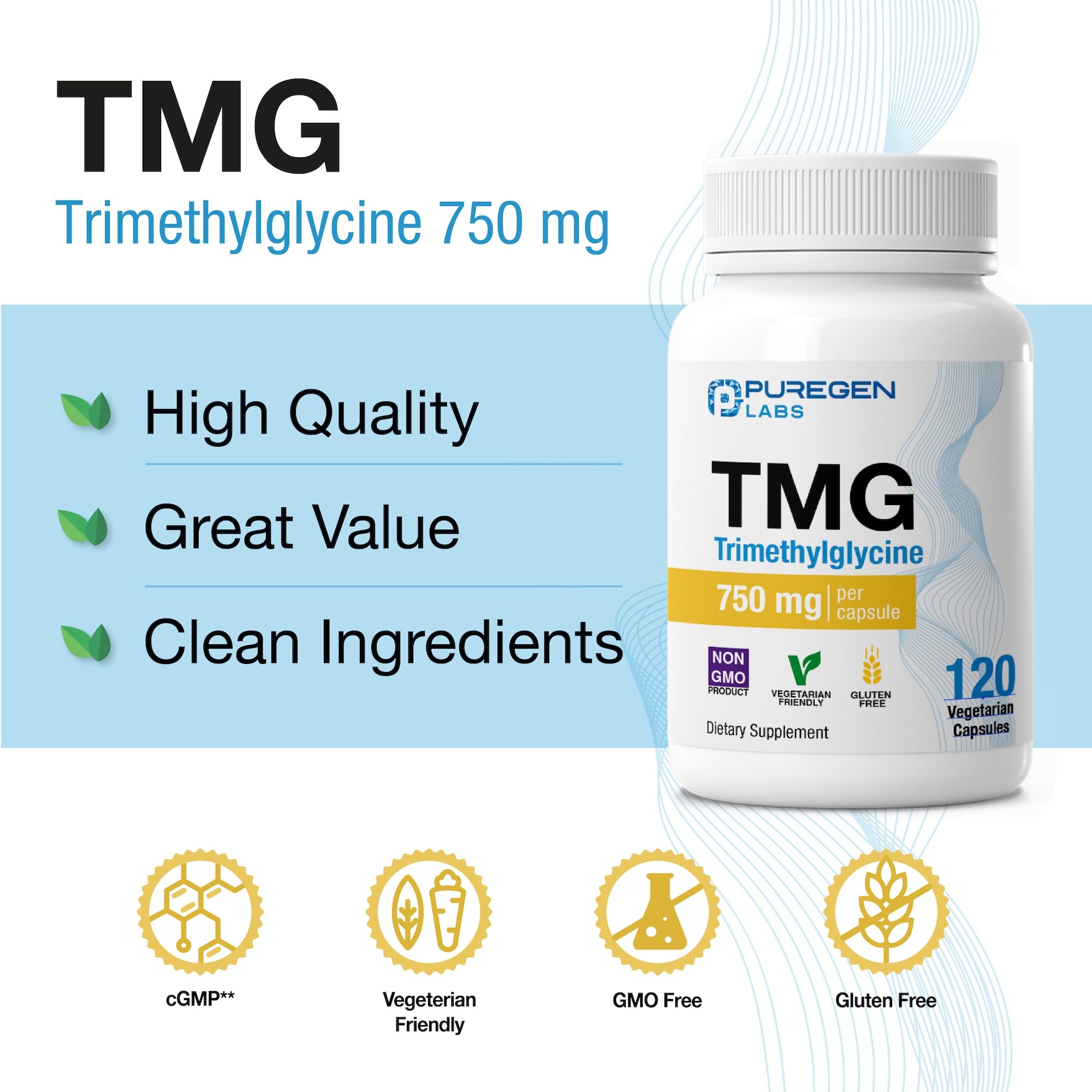 Close-up of P Puregen Labs Trimethylglycine capsule