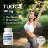 Close-up of P Puregen Labs TUDCA capsules showing size and colour
