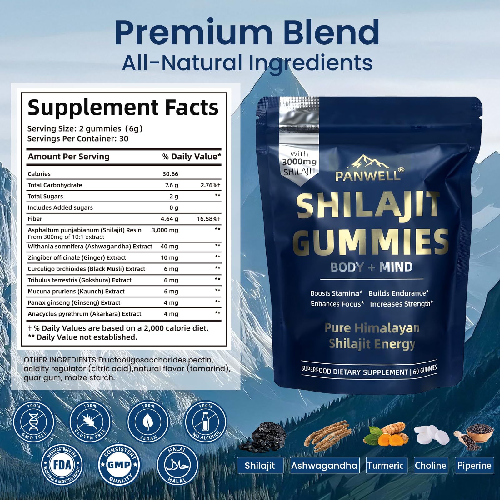 Close-up of PANWELL Shilajit Gummies with Ashwagandha