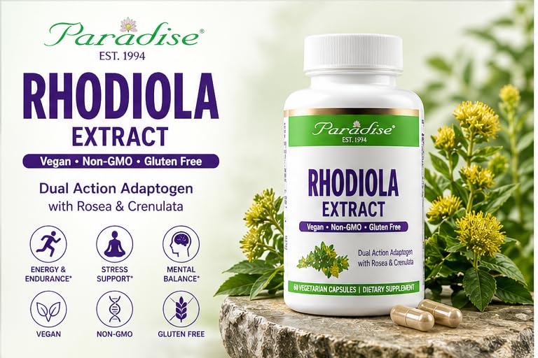 Close-up of Paradise Herbs Rhodiola Rosea capsules