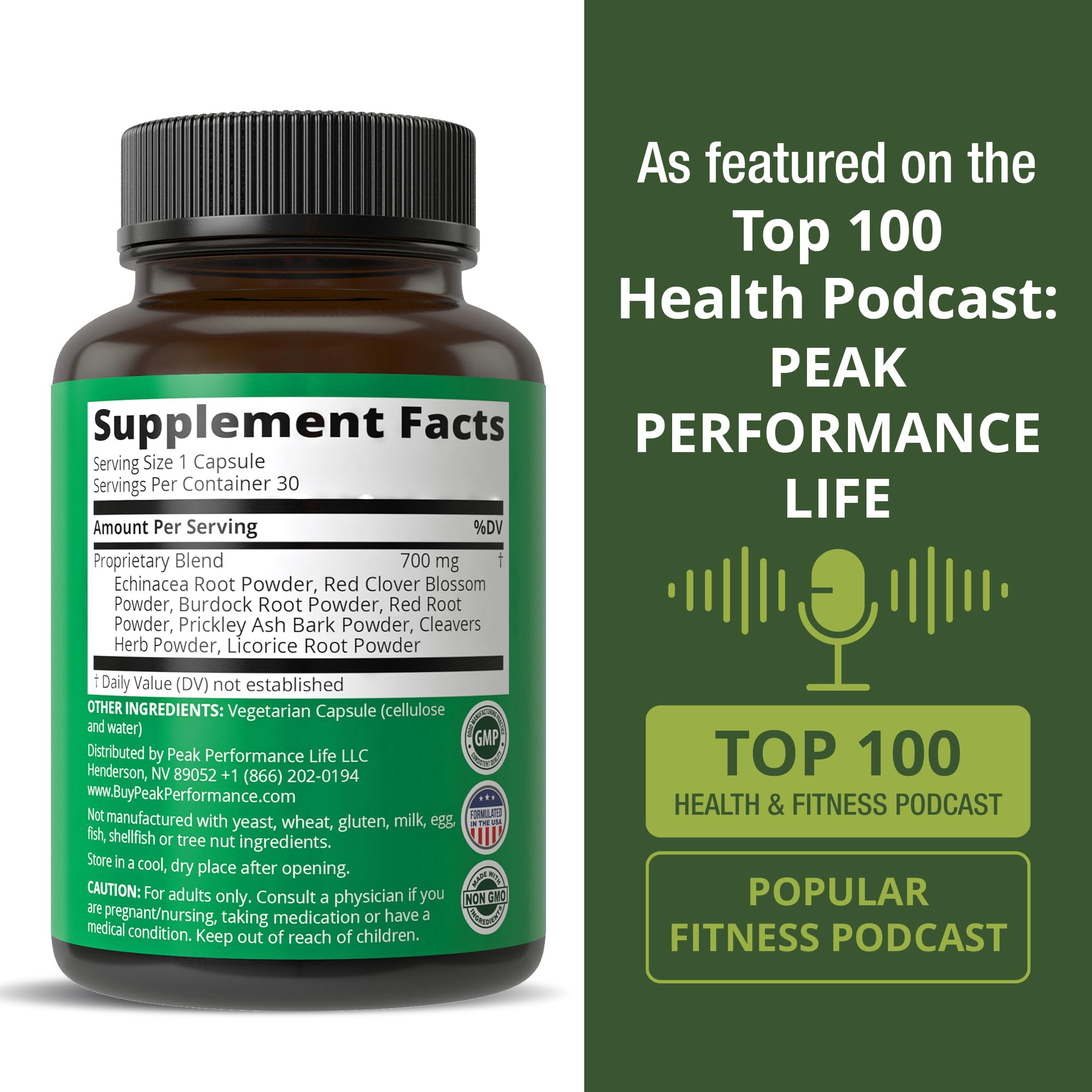 Close-up of Peak Performance Lymphatic Drainage Support Supplement capsules