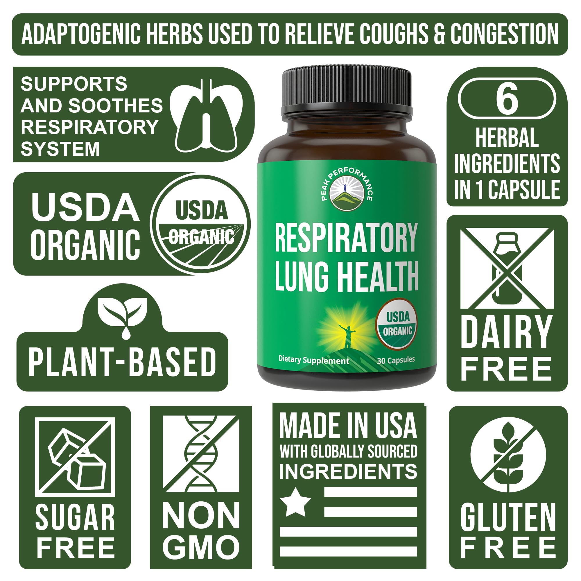 Close-up of Peak Performance Organic Respiratory Lung Health Capsules