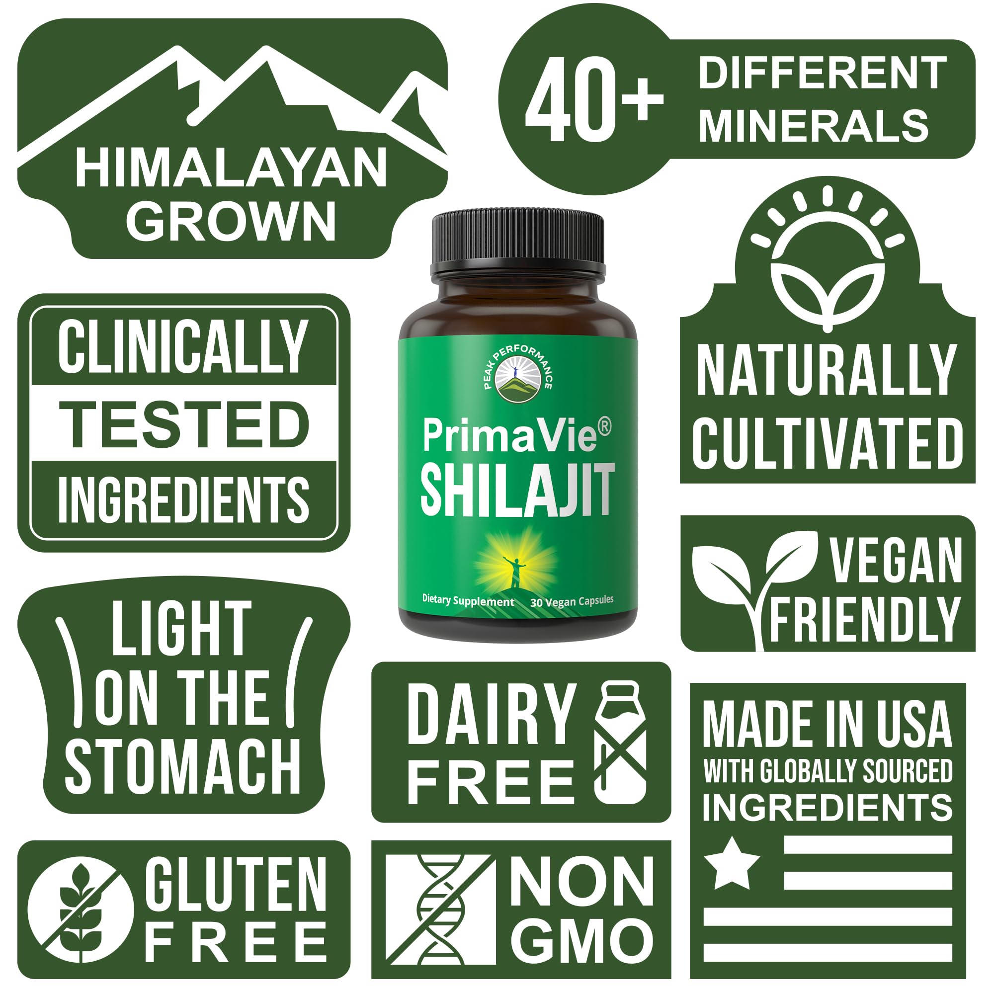 Close-up of Peak Performance PrimaVie Purified Shilajit capsule