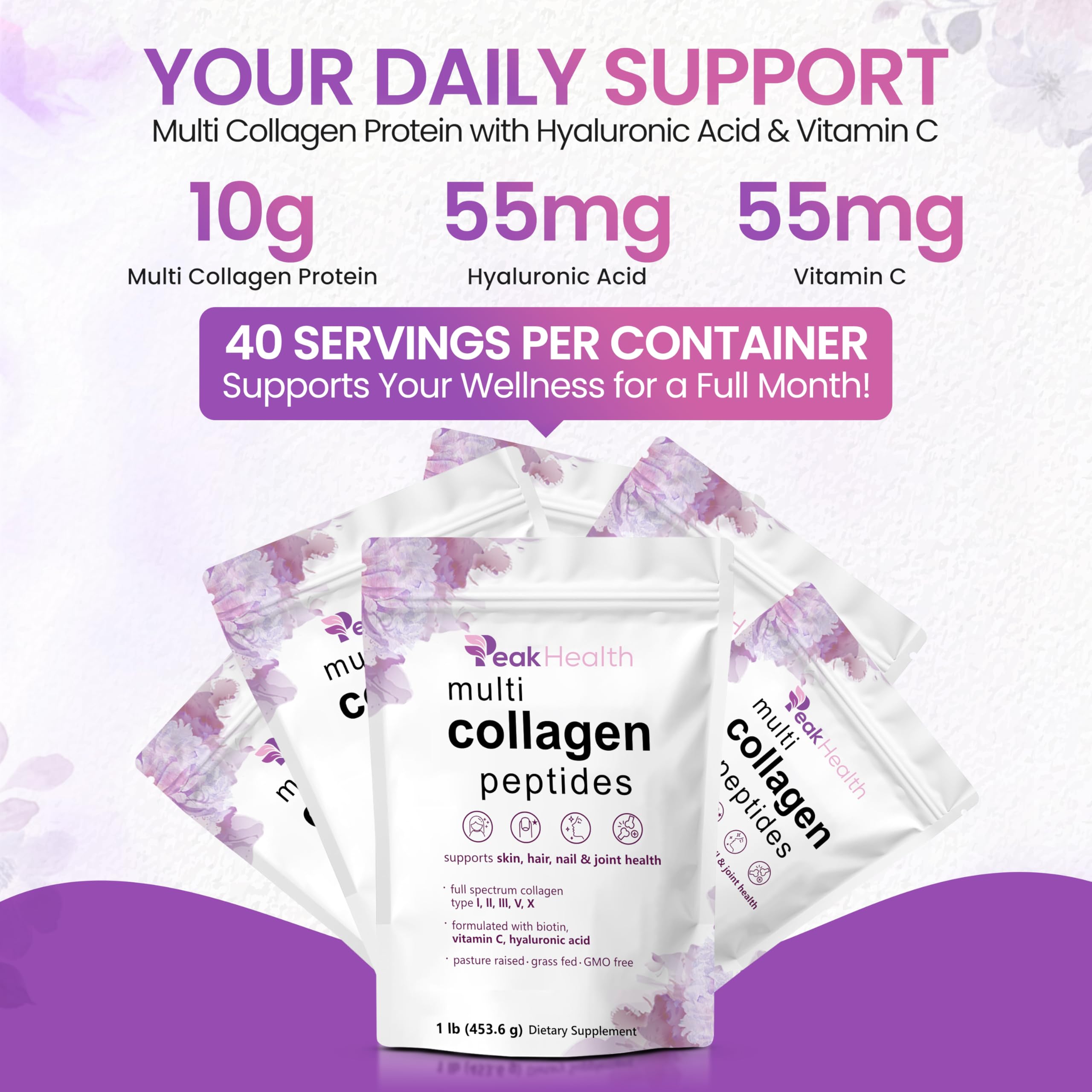 Close-up of Peakhealth Collagen Peptides Powder texture