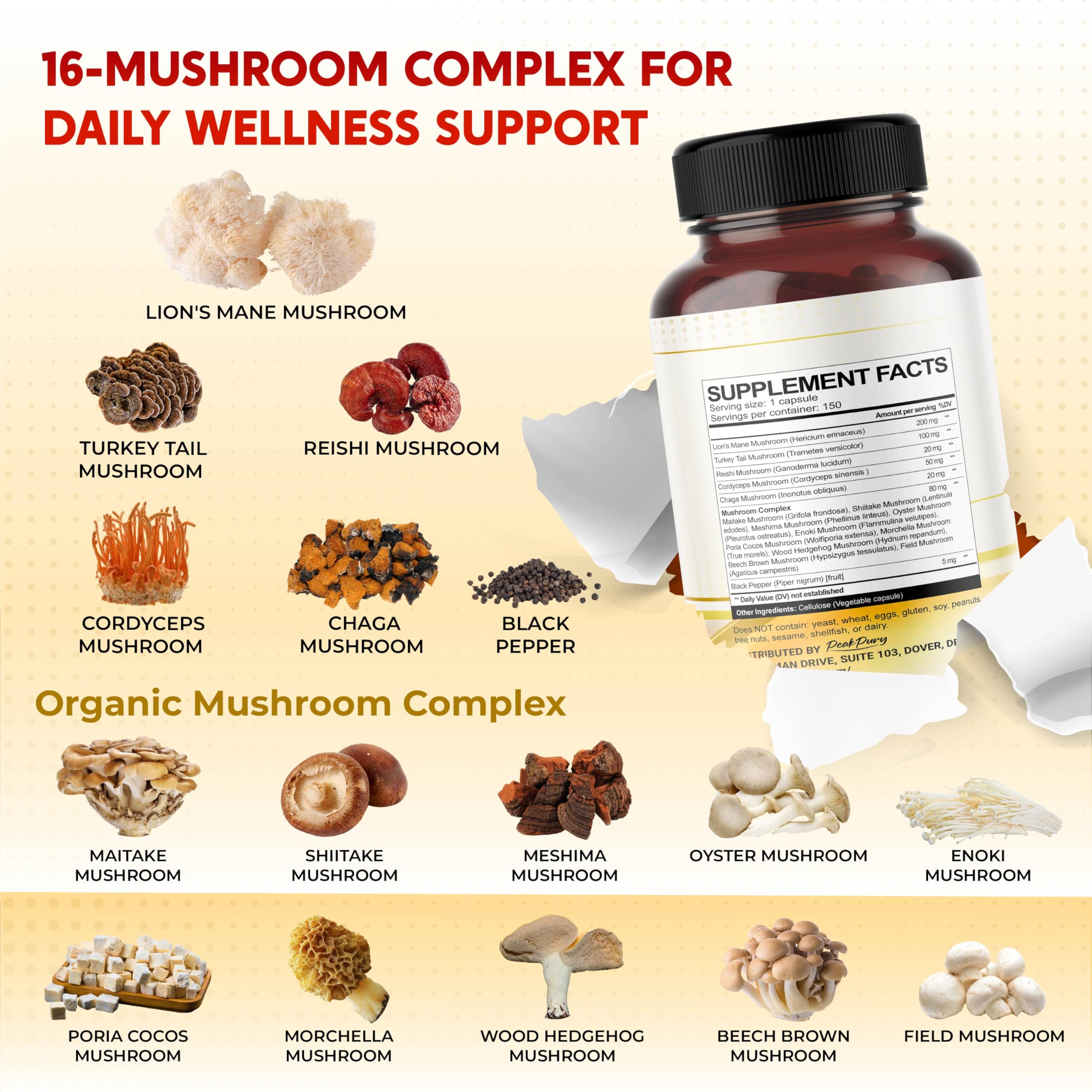 Close-up of PEAKPURY Lion's Mane Mushroom Capsules