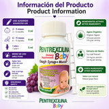 Close-up of Pentrexcilina Baby Cough Syrup showing dosing instructions