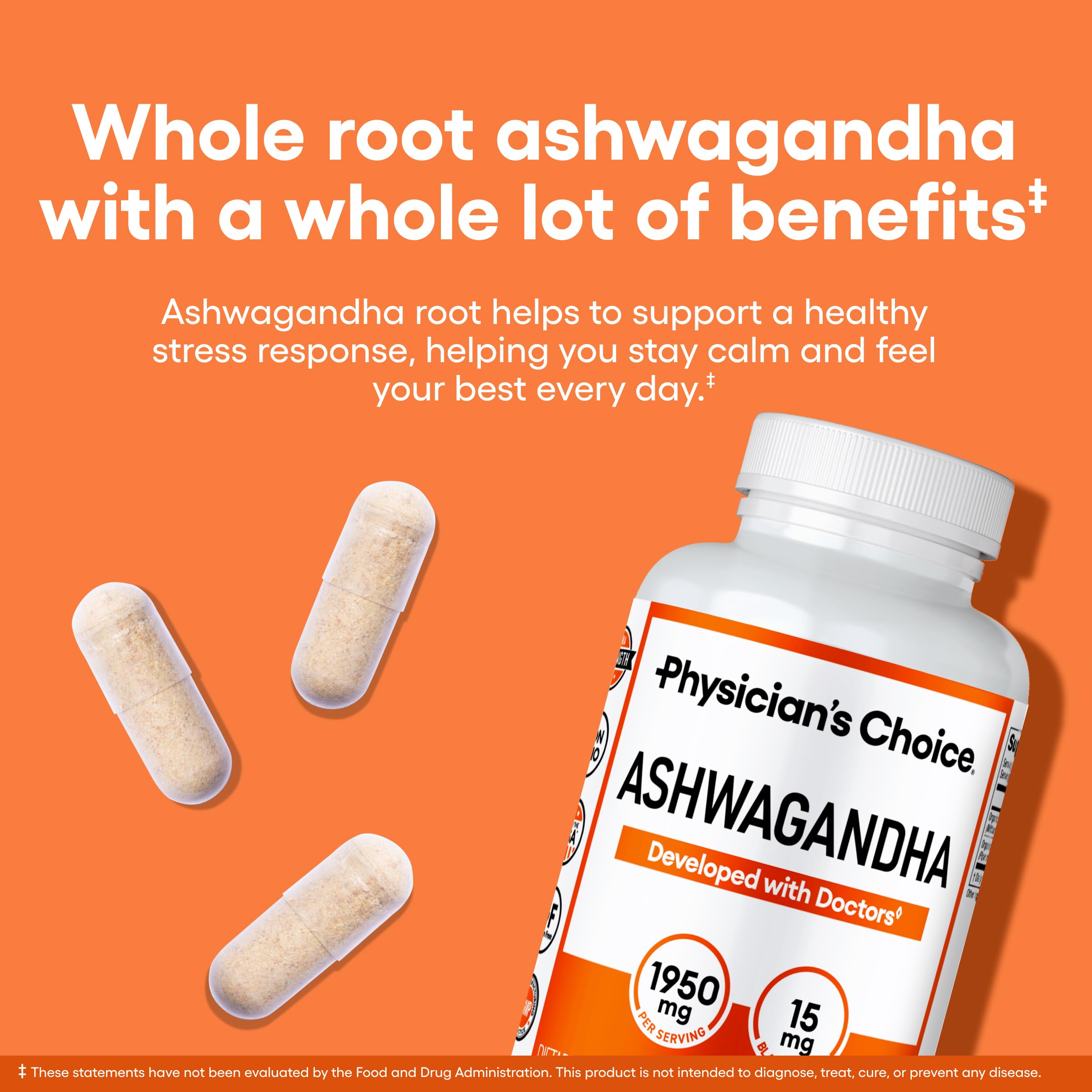 Close-up of Physician's CHOICE Organic Ashwagandha capsules