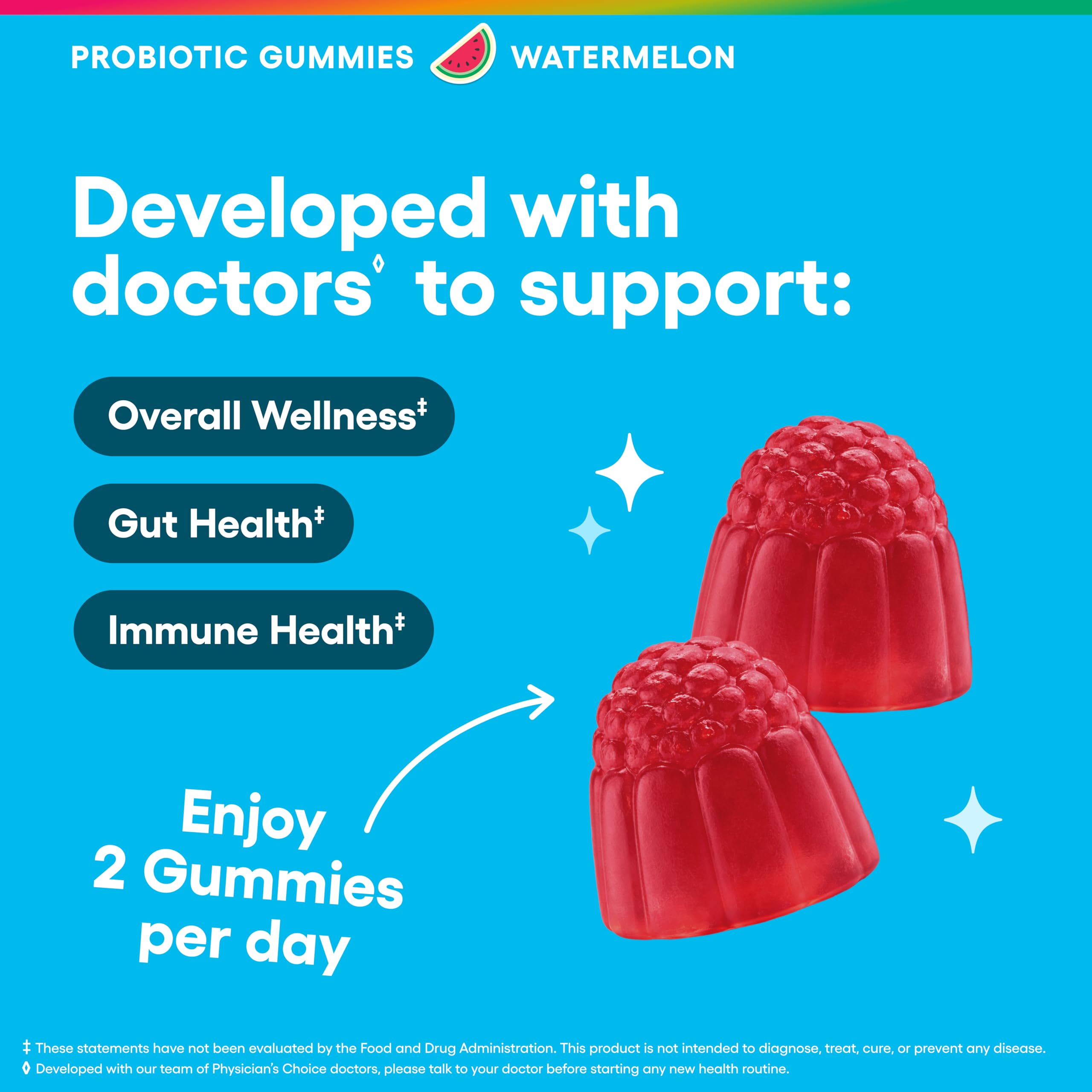 Close-up of Physician's CHOICE Probiotic Gummies watermelon flavour