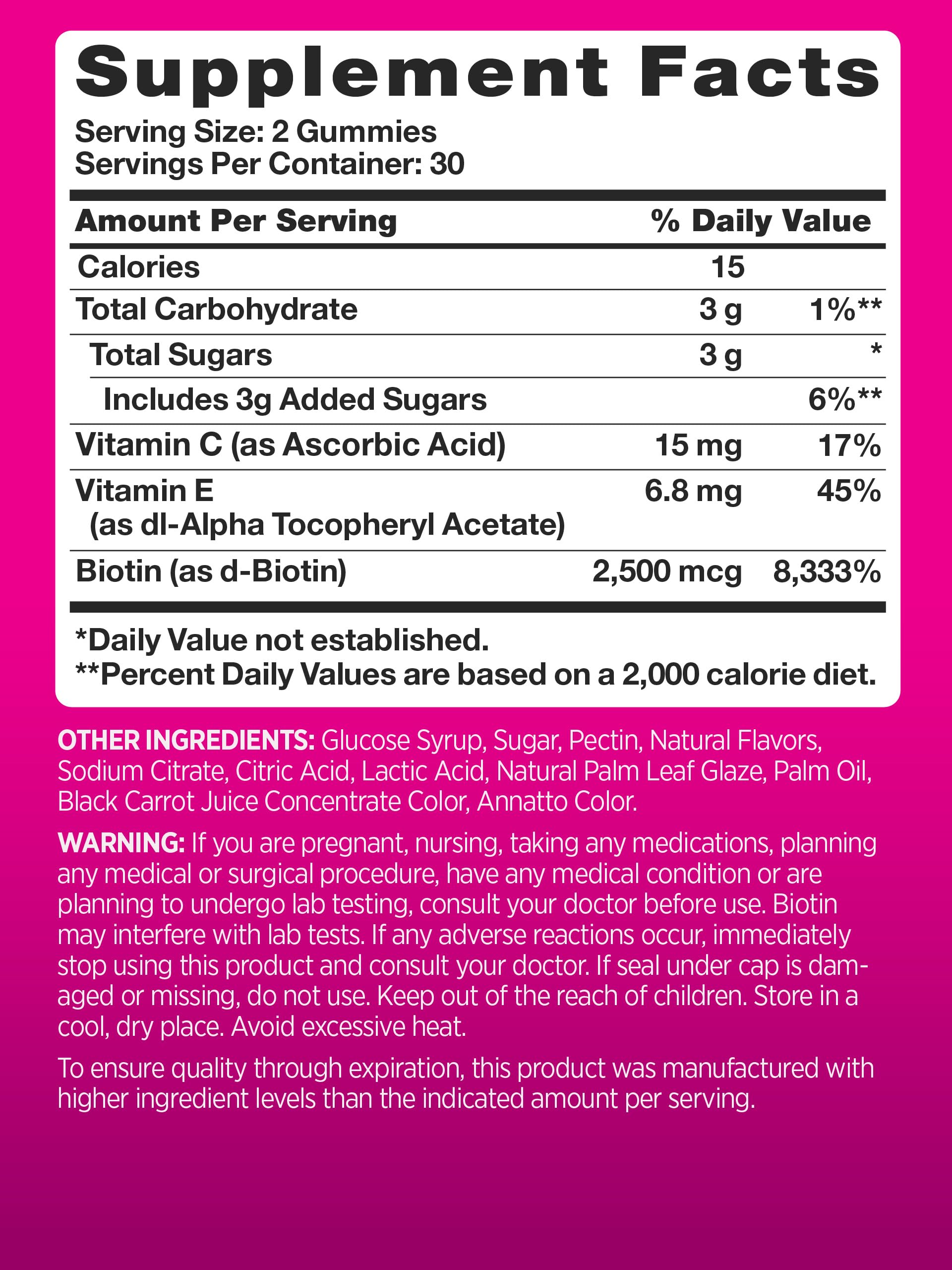 Close-up of PINK Biotin Gummies showing fruit flavour