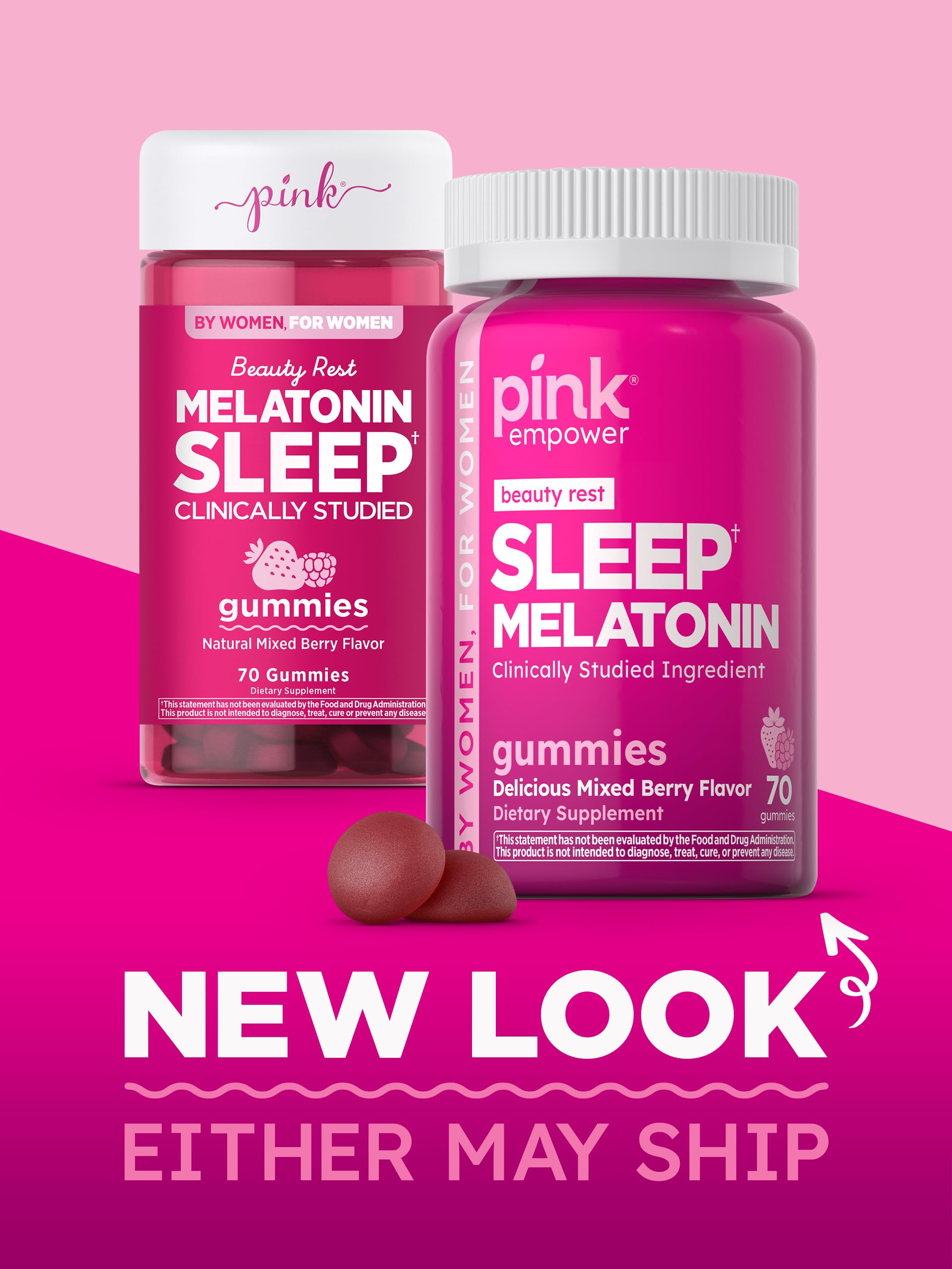 Close-up of PINK Melatonin Gummies showing gummy texture
