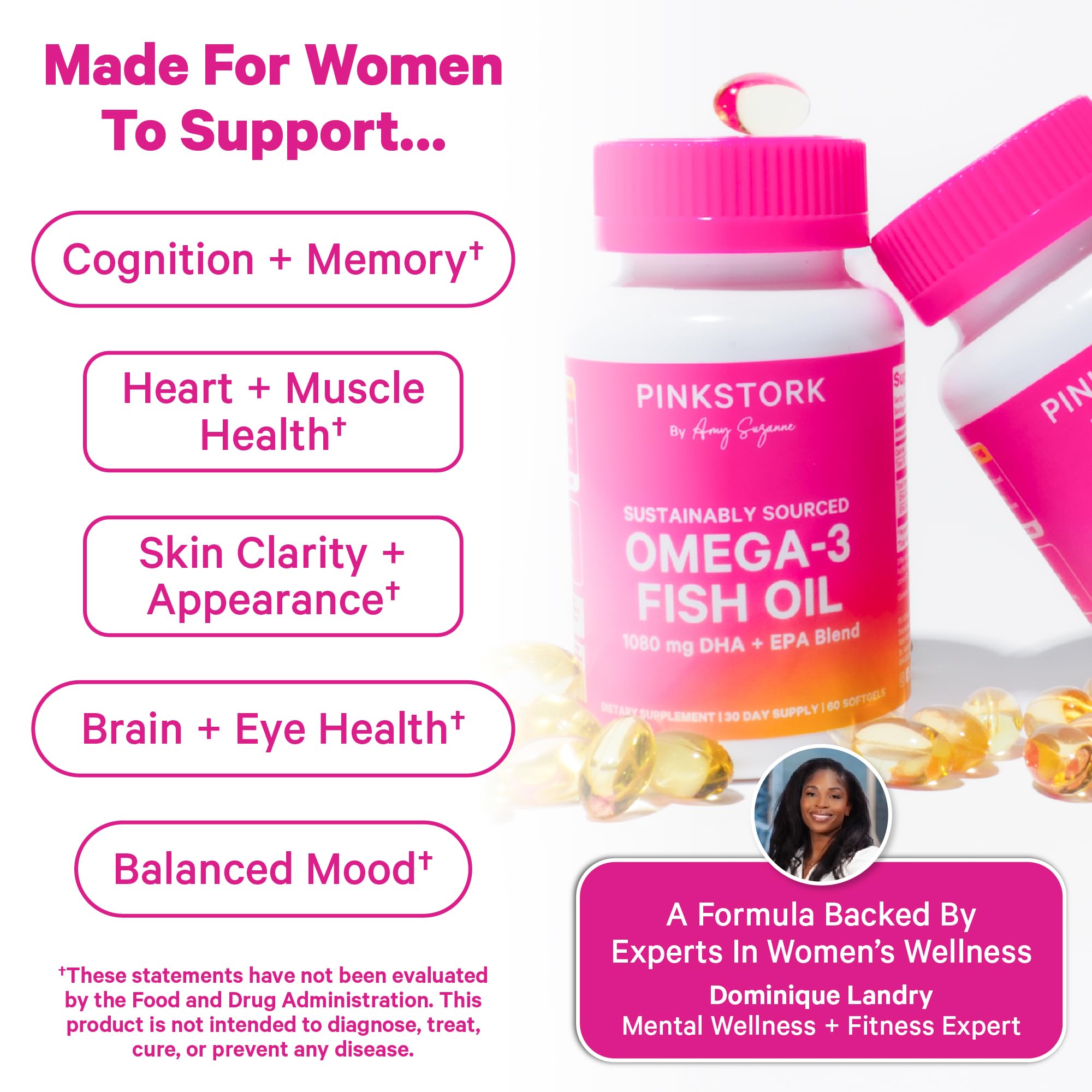 Close-up of Pink Stork Omega 3 Fish Oil softgel